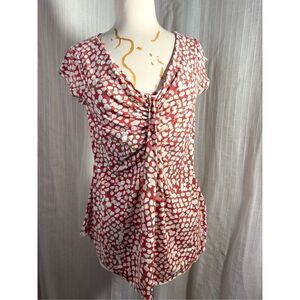 Abstract Print Ruched Sleeveless Blouse - Size L